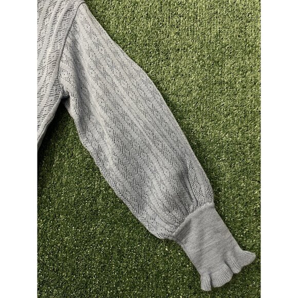 Holmes Dorina VTG Sweater Top Knitted Blue Crochet Long Sleeve Tie Size Small - Picture 3 of 11